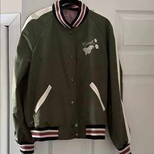 Coach Green Varsity Jacket with White and Red Accents